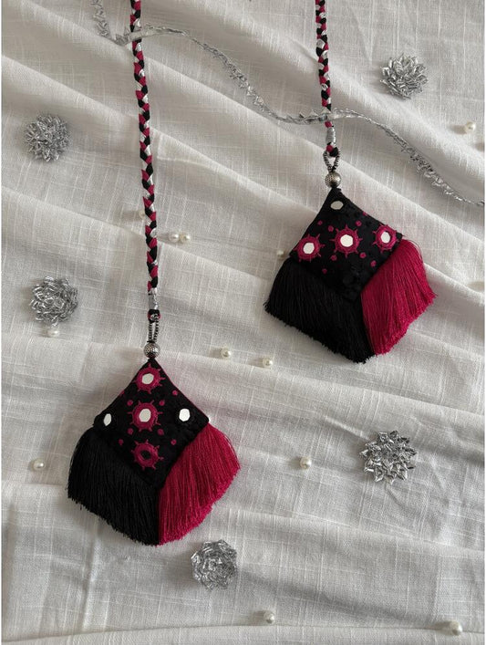 'MADHURIKA' Black & Pink Hand Crafted Tassels