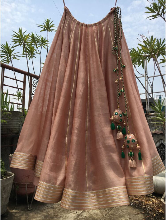 'DILKASH' Peach Handloom Chanderi Silk Kalidar Ghaghra