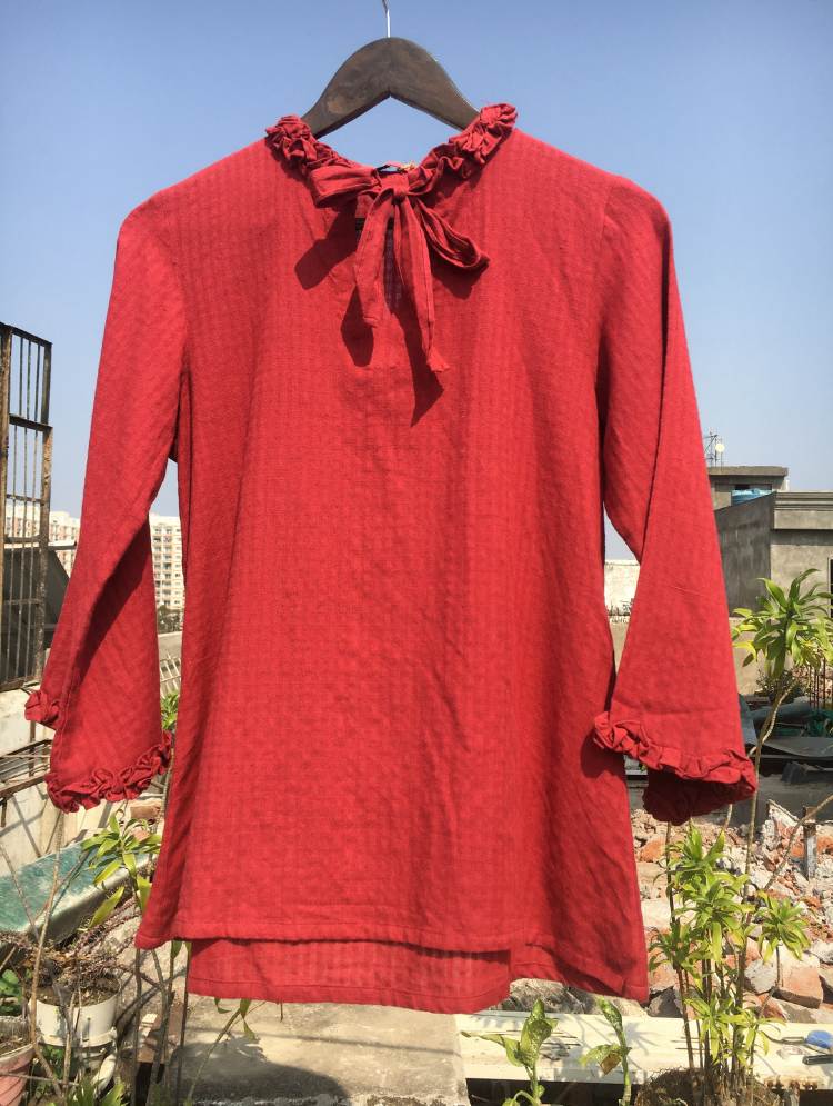 Studio Sample - 'POPPY' Handloom Madder Red Cotton Top