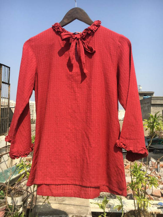 Studio Sample - 'POPPY' Handloom Madder Red Cotton Top