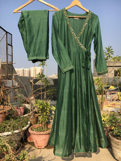 Studio Sample - 'FAQAT' Handloom Chanderi Silk Hand Embroidered Anarkali Kurta & Pant Set