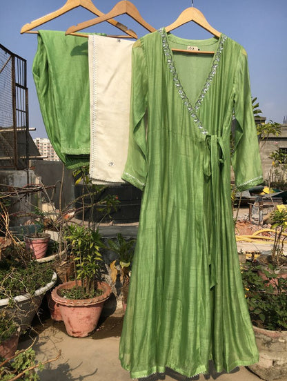 Studio Sample - 'FAQAT' Handloom Chanderi Silk Hand Embroidered Anarkali Kurta, Pant & Dupatta Set