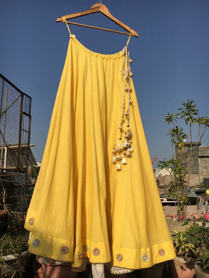 Studio Sample - 'NAKHRALI' Sunshine Yellow  Mulmul  Cotton Kalidar Ghaghra