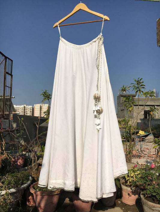 Studio Sample - 'ULFAT' White Mulmul Cotton Kalidar Ghaghra