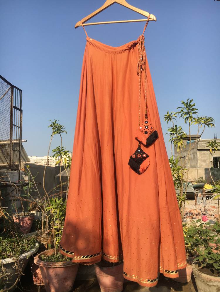 Studio Sample - 'ULFAT' Rust Mulmul Cotton Kalidar Ghaghra