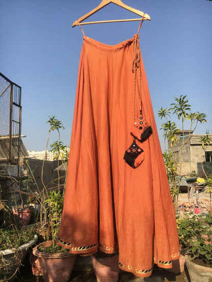 Studio Sample - 'ULFAT' Rust Mulmul Cotton Kalidar Ghaghra