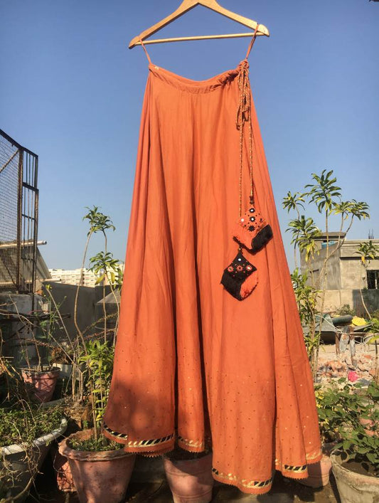 Studio Sample - 'ULFAT' Rust Mulmul Cotton Kalidar Ghaghra