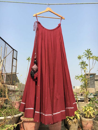 Studio Sample - 'MANJULIKA' Maroon Mulmul Cotton Kalidar Ghaghra