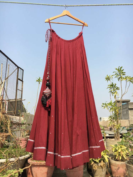 Studio Sample - 'MANJULIKA' Maroon Mulmul Cotton Kalidar Ghaghra
