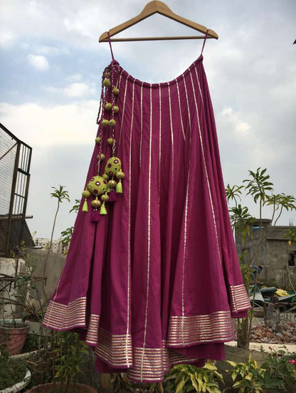 Studio Sample - 'YAMINI' Purple Mulmul Cotton Kalidar Ghaghra