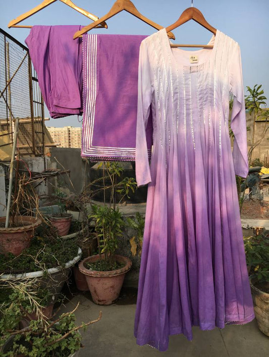 Studio Sample - 'ISHQIYA' Lavender Mulmul Cotton Anarkali (Set Of 3)
