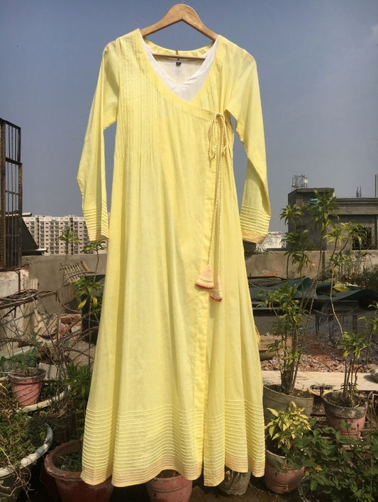 Studio Sample - 'WRAP ME IN' Pastel Yellow Mulmul Cotton Dress