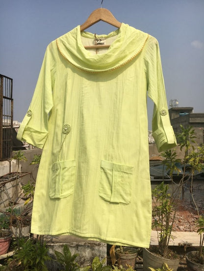 Studio Sample - 'IRIS' Lime Green Cotton Mulmul Top