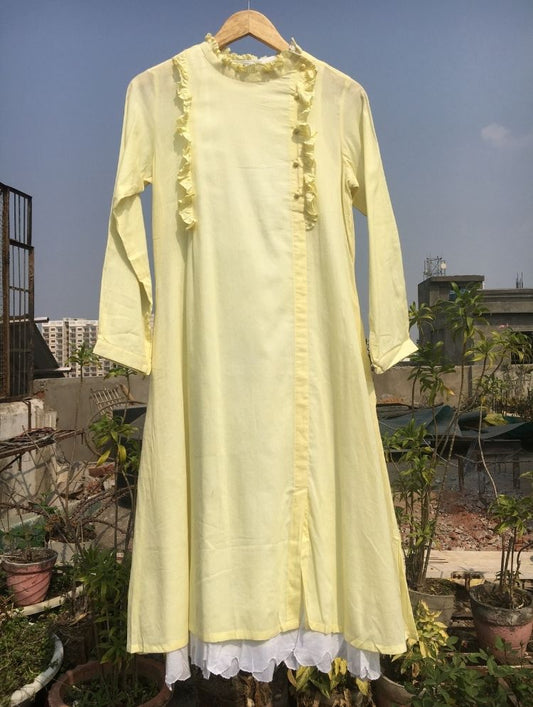 Studio Sample - 'OCEAN PEARL' Pastel Yellow Mulmul Cotton Dress
