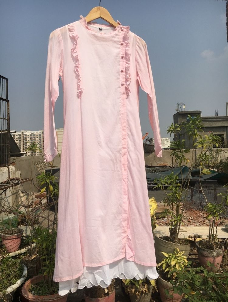 Studio Sample - 'OCEAN PEARL' Baby Pink Mulmul Cotton Dress