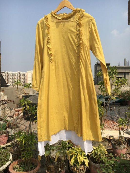 Studio Sample - 'OCEAN PEARL' Mustard Mulmul Cotton Dress