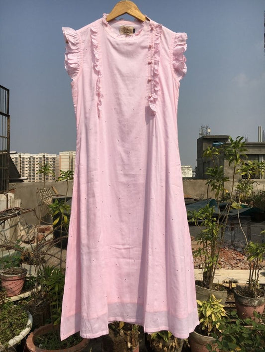 Studio Sample - 'SUNBEAM' Baby Pink Mulmul Cotton Dress