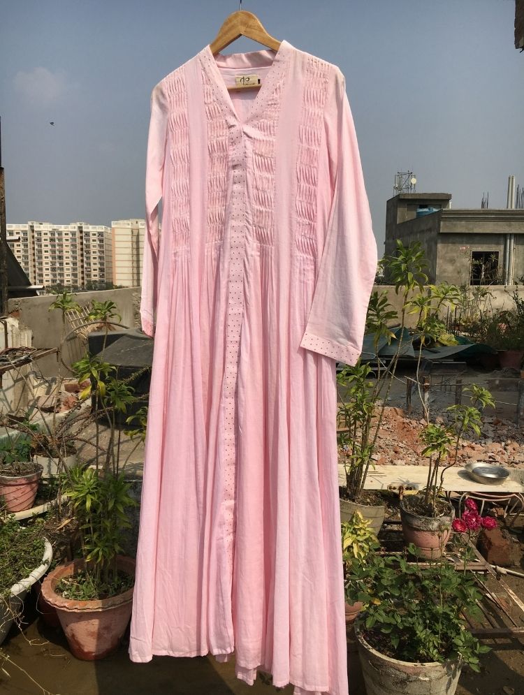 Studio Sample - 'MOON DANCE' Baby Pink Mulmul Cotton Dress