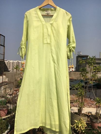 Studio Sample - 'GO ROUND AND ROUND' Lime Green Mulmul Cottton Dress