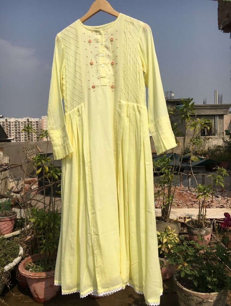 Studio Sample - 'ETERNAL SUNSHINE' Pastel Yellow Mulmul Cotton Dress
