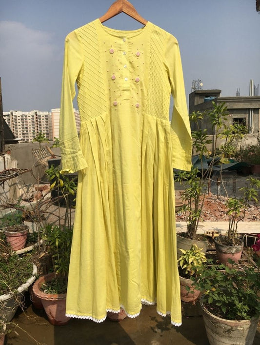 Studio Sample - 'ETERNAL SUNSHINE' Olive Yellow Mulmul Cotton Dress