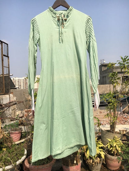 Studio Sample - 'HUMMING BIRD' Sage Green Mulmul Cotton Dress