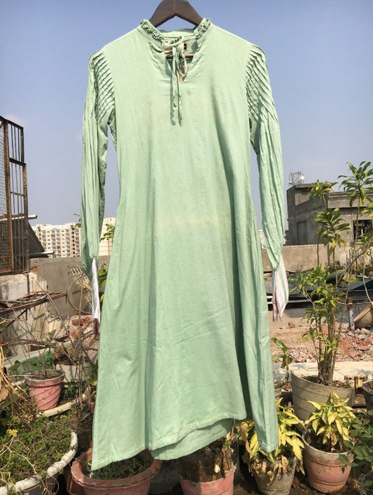 Studio Sample - 'HUMMING BIRD' Sage Green Mulmul Cotton Dress