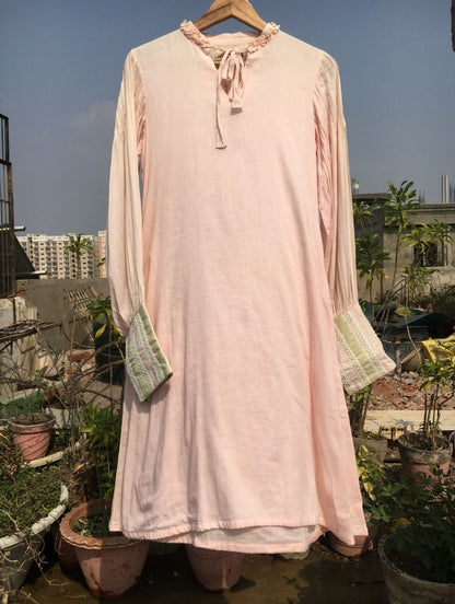 Studio Sample - 'HUMMING BIRD' Blush Pink Mulmul Cotton Dress