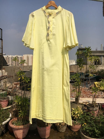 Studio Sample - 'A BLOOMING FLOWER' Pastel Yellow Mulmul Cotton Dress