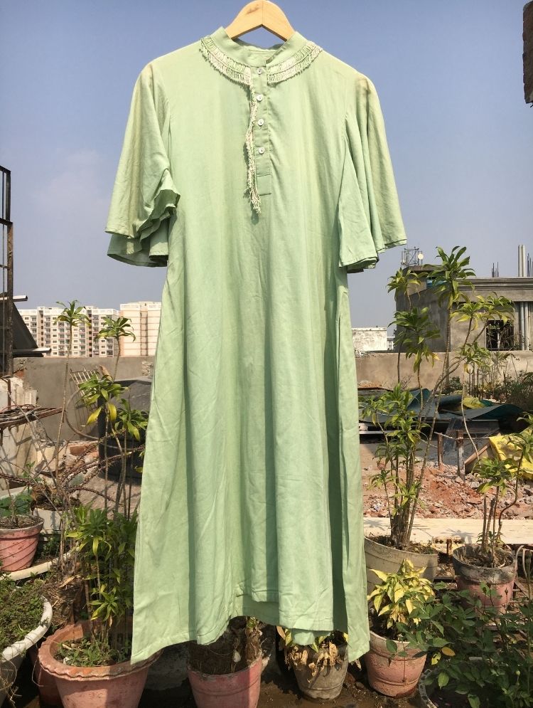 Studio Sample - 'A BLOOMING FLOWER' Sage Green Mulmul Cotton Dress