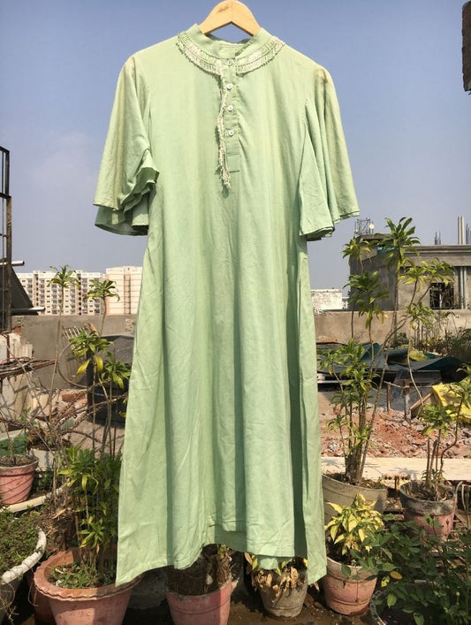 Studio Sample - 'A BLOOMING FLOWER' Sage Green Mulmul Cotton Dress