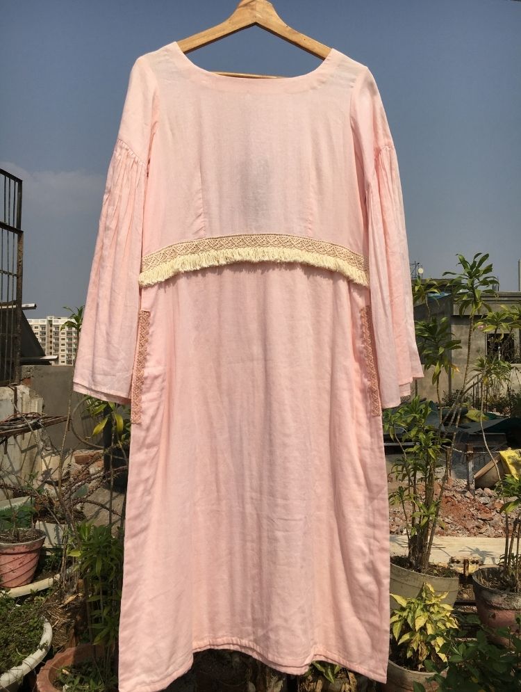 Studio Sample - 'HAPPY GO LUCKY' Blush Pink Mulmul Cotton Dress