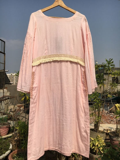 Studio Sample - 'HAPPY GO LUCKY' Blush Pink Mulmul Cotton Dress
