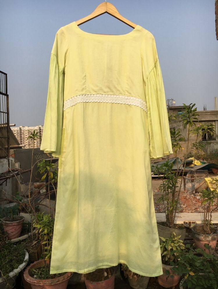 Studio Sample - 'HAPPY GO LUCKY' Lime Green Mulmul Cotton Dress