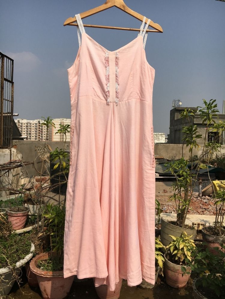 Studio Sample - 'BUDDING BEAUTY' Blush Pink Mulmul Cotton Dress
