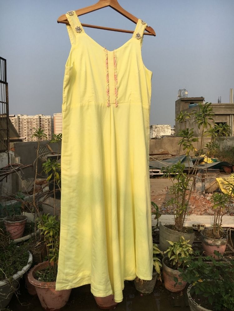 Studio Sample - 'ROSEMARY' Pastel Yellow Mulmul Cotton Dress