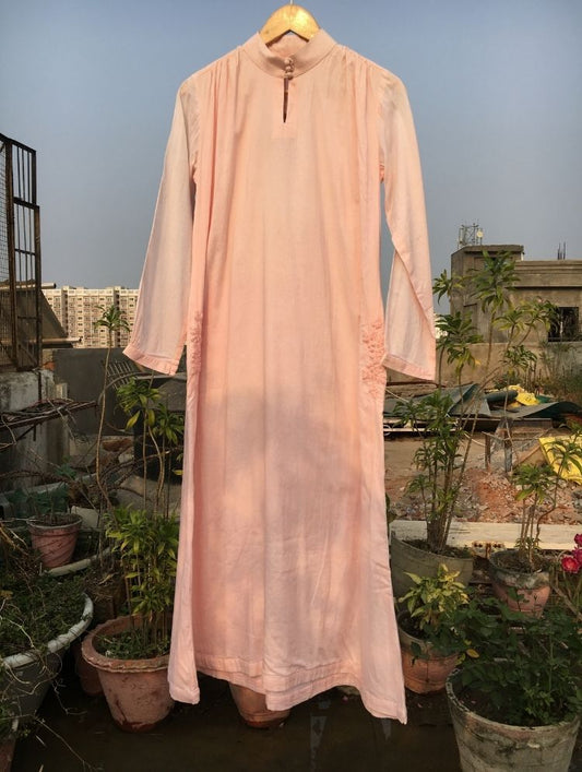 Studio Sample - 'SHY BLOOMS' Blush Pink Mulmul Cotton Dress