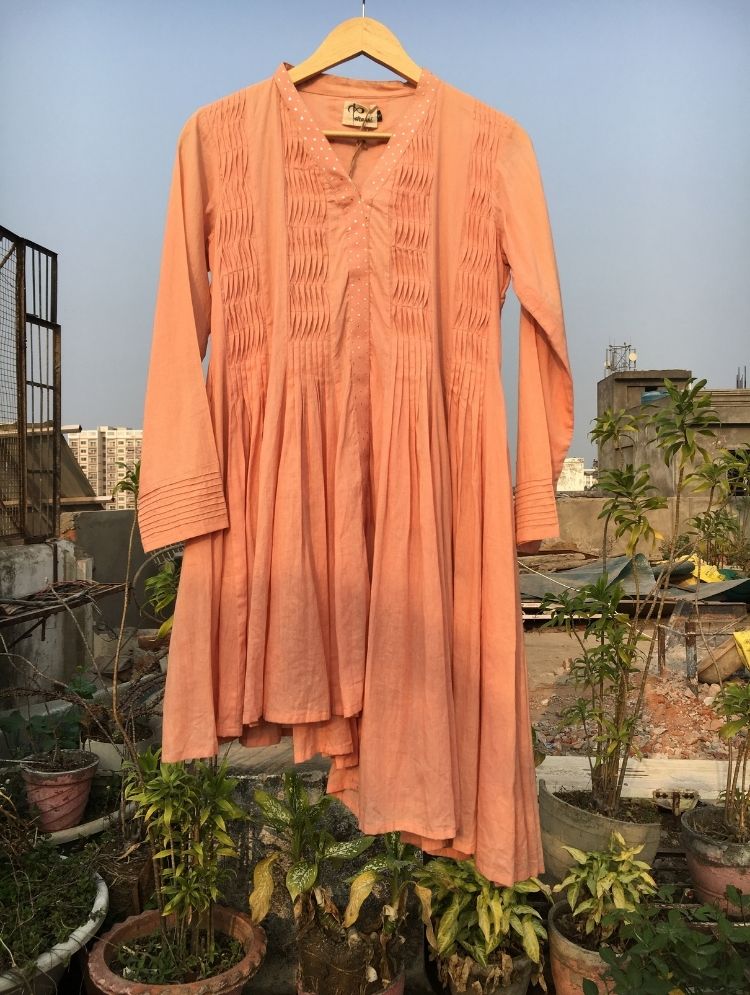 Studio Sample - 'GOLDEN CASCADE' Rusty Rose Mulmul Cotton Dress