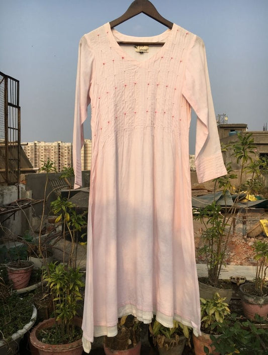 Studio Sample - 'BLUSHING BEAUTY' Baby Pink Mulmul Cotton Dress