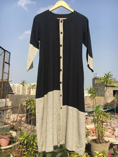 Studio Sample - 'GAME OF CARDS' Black Handwoven Cotton Dress