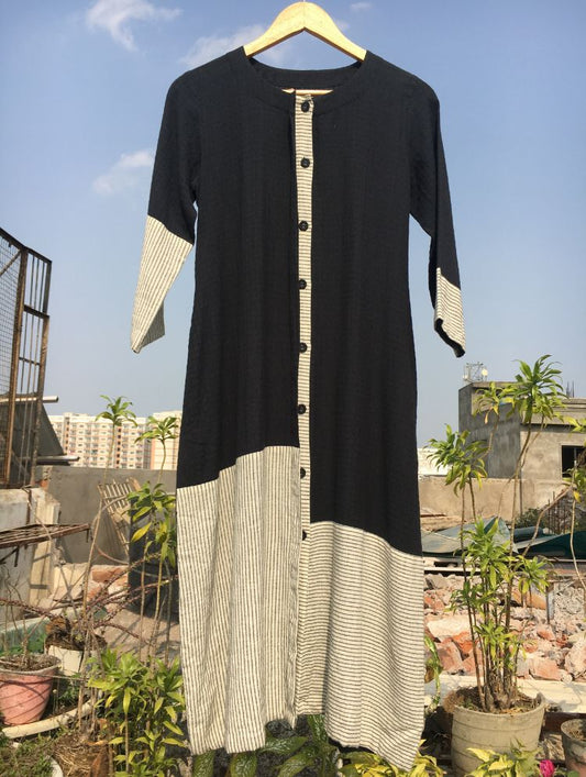 Studio Sample - 'GAME OF CARDS' Black Handwoven Cotton Dress