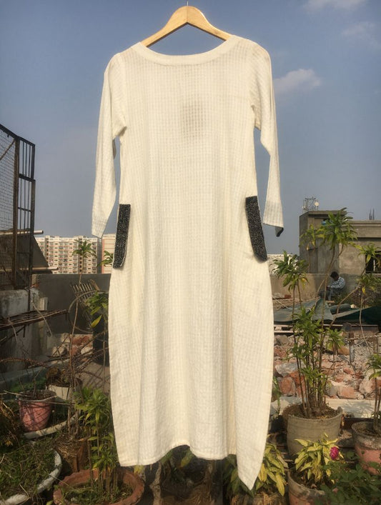 Studio Sample - 'SPRINKLE' White Handwoven Cotton Dress