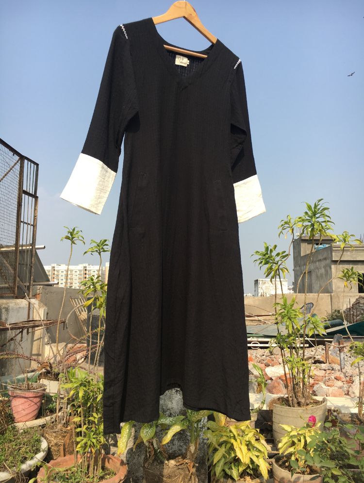 Studio Sample - 'ILLUSION' Black Handwoven Cotton Dress