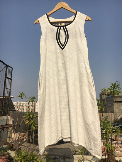 Studio Sample - 'HIDDEN FLAME' White Handwoven Cotton Dress