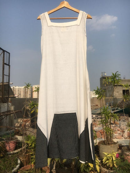 Studio Sample - 'CLIMB TO VICTORY' White Handwoven Cotton Dress