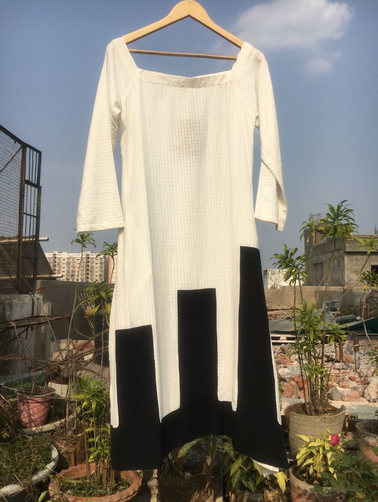 Studio Sample - 'WAY TO HEAVEN' Black And White Handwoven Cotton Dress