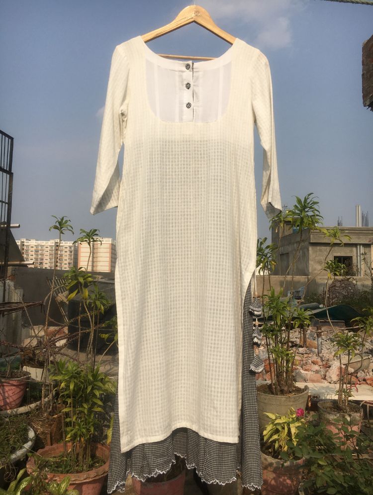 Studio Sample - 'FINESSE' White Handwoven Cotton Co-ord Set Dress