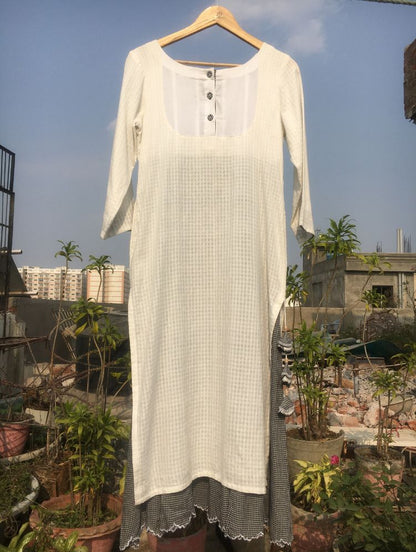 Studio Sample - 'FINESSE' White Handwoven Cotton Co-ord Set Dress
