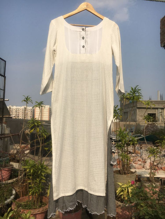 Studio Sample - 'FINESSE' White Handwoven Cotton Co-ord Set Dress