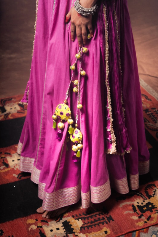 Studio Sample -'YAMINI' Purple Mulmul Cotton Kalidar Ghaghra